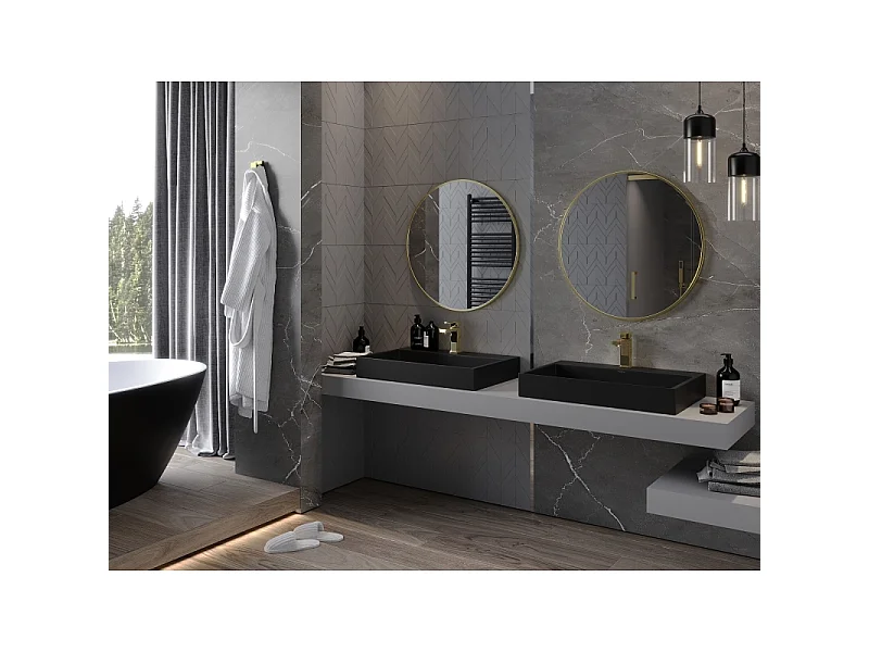 Mexen Loft rundes Badezimmerspiegel 75 cm, goldener Rahmen - 9850-075-075-000-50