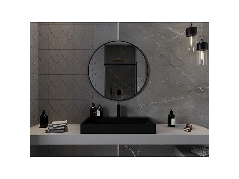 Mexen Loft Rundes Badezimmerspiegel 85 cm, schwarzer Rahmen - 9850-085-085-000-70