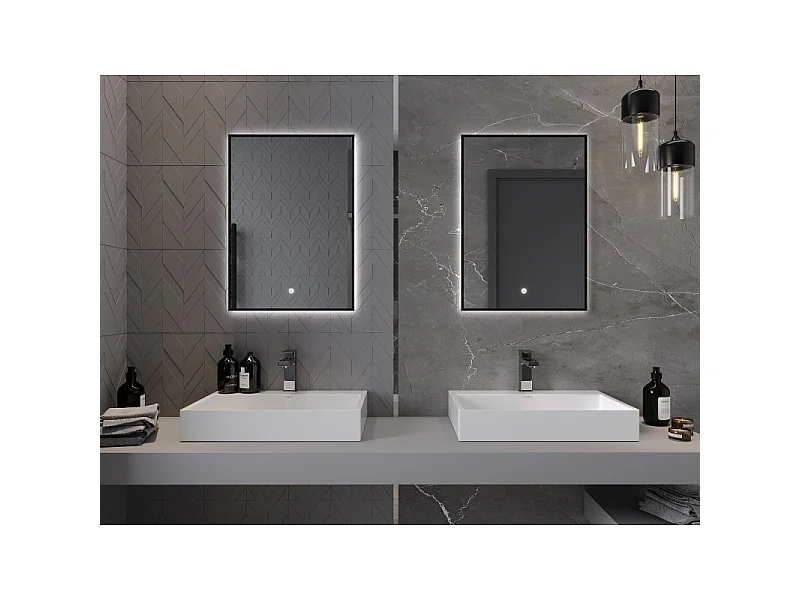 Mexen Erma miroir de salle de bain éclairé 50 x 70 cm, LED 6000K, antibuée, cadre noir - 9814-050-070-611-70