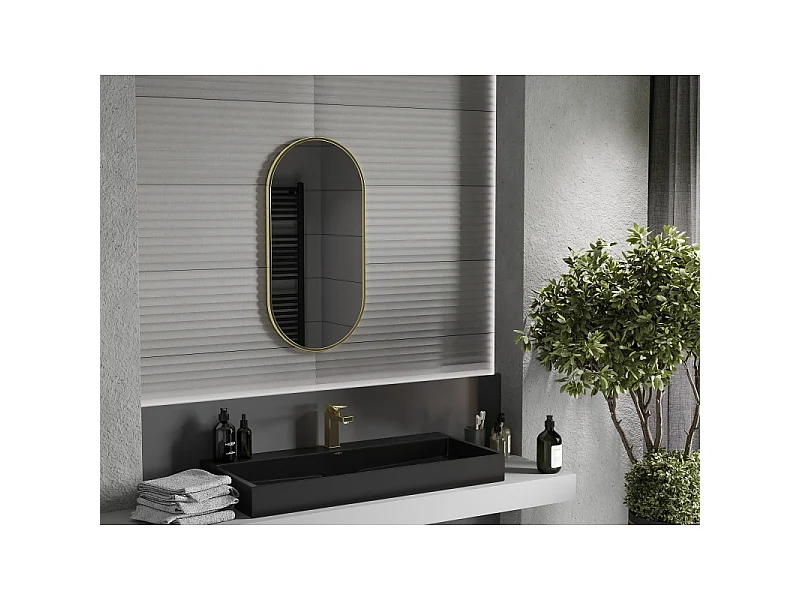 Mexen Loft ovale Badezimmerspiegel 80 x 40 cm, goldener Rahmen - 9851-080-040-000-50