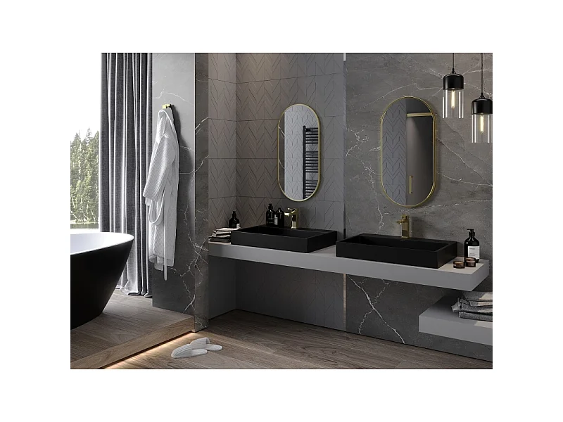 Mexen Loft ovale Badezimmerspiegel 80 x 40 cm, goldener Rahmen - 9851-080-040-000-50