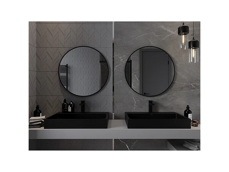 Mexen Loft ronde badkamer spiegel 75 cm, zwarte lijst - 9850-075-075-000-70