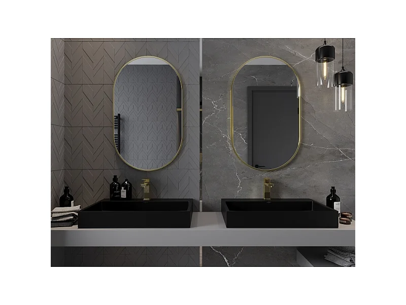 Mexen Loft Ovaler Badezimmer Spiegel 90 x 55 cm, goldener Rahmen - 9851-090-055-000-50