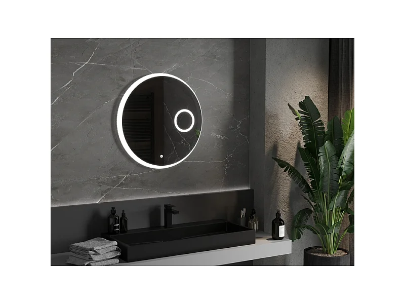 Mexen Ella miroir de salle de bain rétroéclairé avec miroir cosmétique, rond 70 cm, LED 6000K, anti-buée