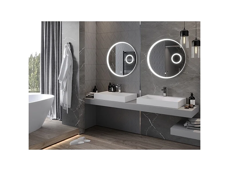 Mexen Ella miroir de salle de bain rétroéclairé avec miroir cosmétique, rond 70 cm, LED 6000K, anti-buée