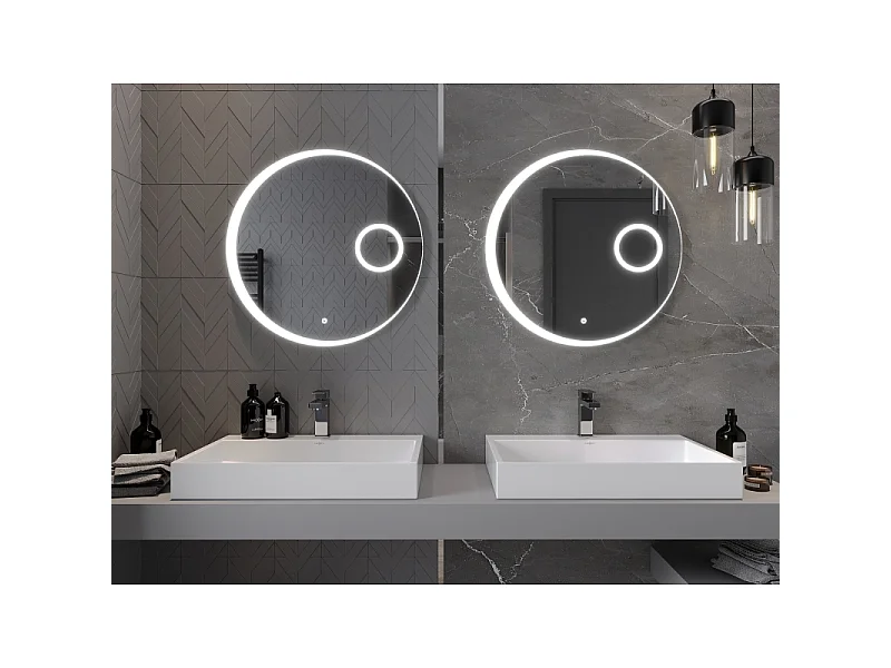 Mexen Ella miroir de salle de bain rétroéclairé avec miroir cosmétique, rond 70 cm, LED 6000K, anti-buée