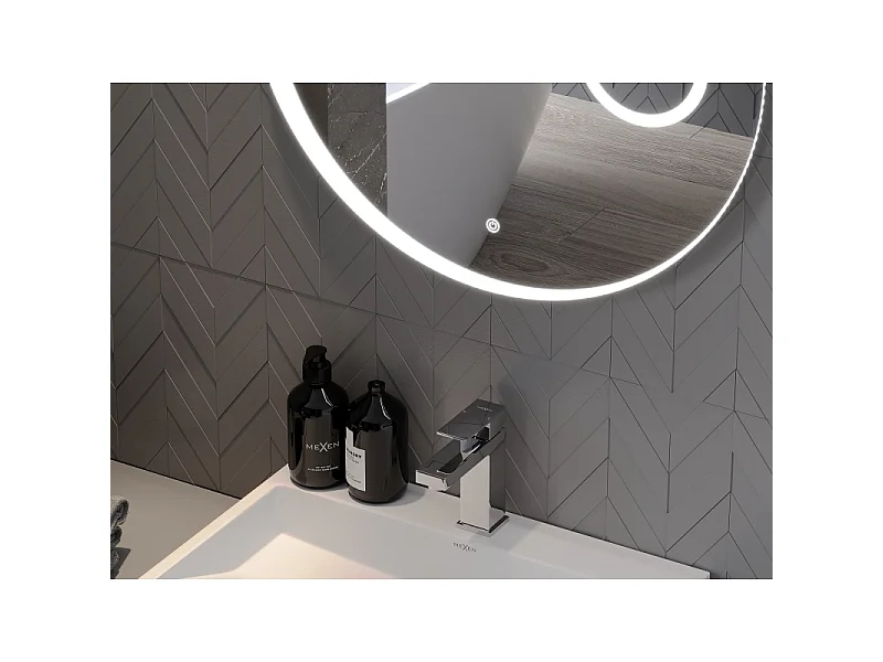 Mexen Ella miroir de salle de bain rétroéclairé avec miroir cosmétique, rond 70 cm, LED 6000K, anti-buée