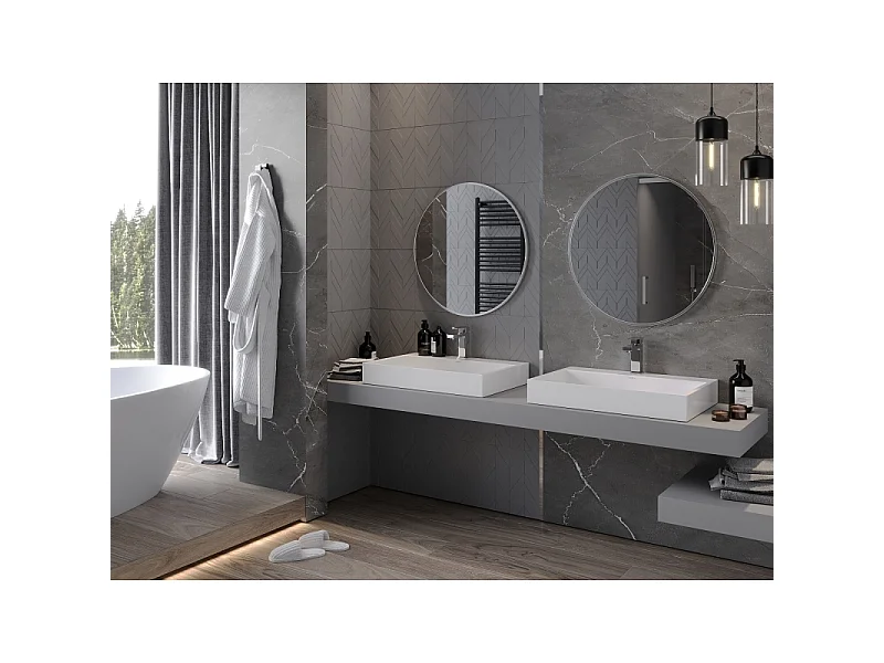 Mexen Loft runder Badezimmerspiegel 70 cm, Edelstahlrahmen - 9850-070-070-000-10