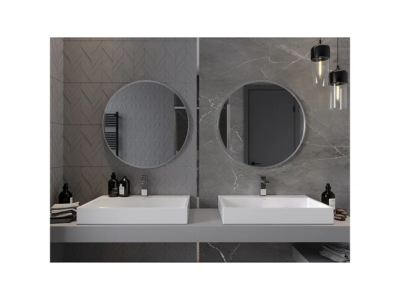 Mexen Loft runder Badezimmerspiegel 70 cm, Edelstahlrahmen - 9850-070-070-000-10