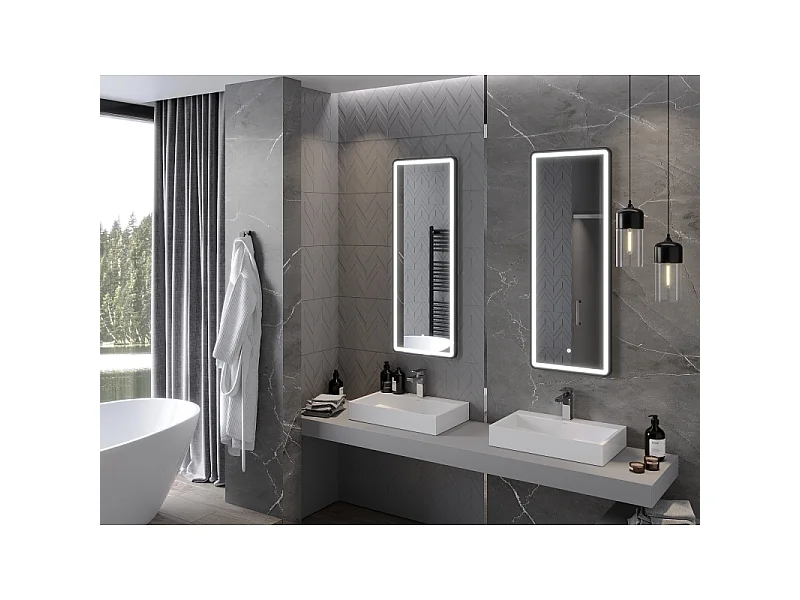 Mexen Coro miroir de salle de bains éclairé 45 x 120 cm, LED 6000K, antibuée, cadre noir - 9817-045-120-611-70