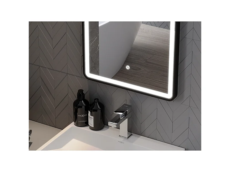 Mexen Coro miroir de salle de bains éclairé 45 x 120 cm, LED 6000K, antibuée, cadre noir - 9817-045-120-611-70