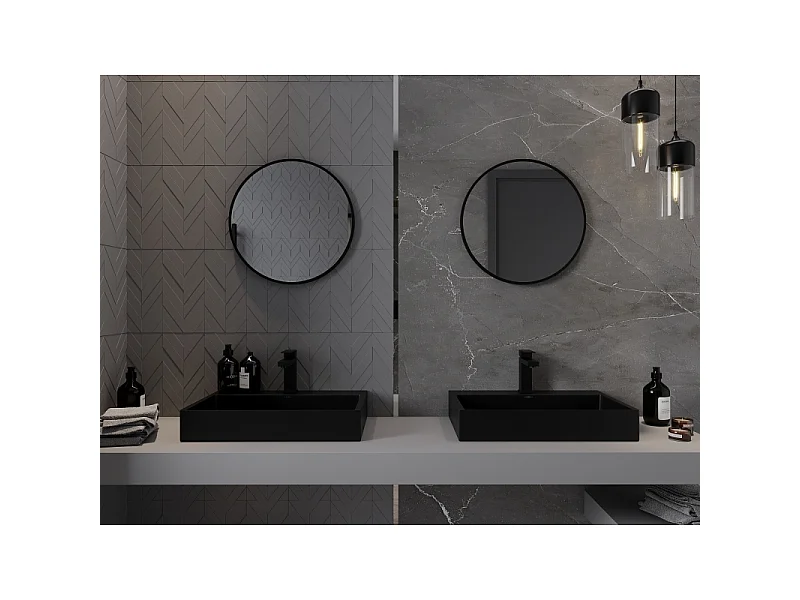 Mexen Loft Rundes Badezimmer-Spiegel 35 cm, schwarzer Rahmen - 9850-035-035-000-70