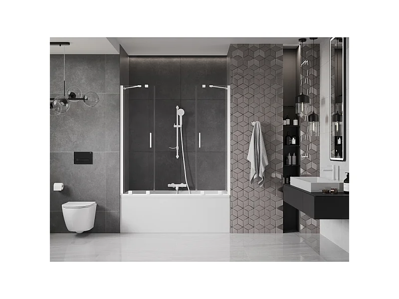 Mexen Velar Paroi de baignoire Duo à 2 volets coulissants 150 x 150 cm, transparent, blanc - 896-150-000-02-20