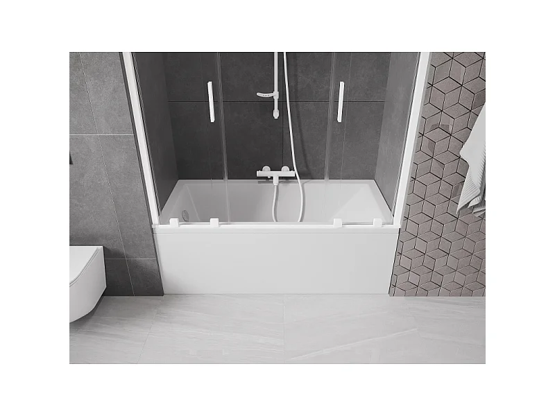 Mexen Velar Paroi de baignoire Duo à 2 volets coulissants 150 x 150 cm, transparent, blanc - 896-150-000-02-20