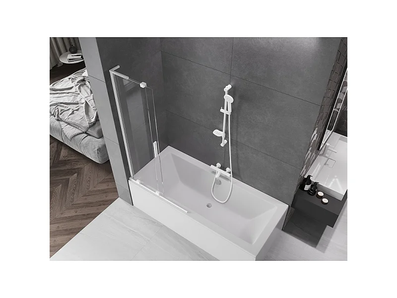 Mexen Velar L badwand tweedelig schuifbaar 90 x 150 cm, transparant, wit - 896-090-003-01-20