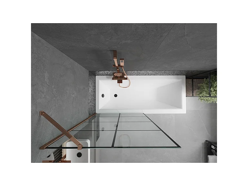 Mexen Next parawan nawannowy 1-skrzydłowy 90 x 150 cm, czarna kratka, różowe złoto - 895-090-000-00-77-60
