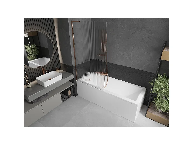 Mexen Next L Badewannenfaltwand 1-flügelig 90 x 150 cm, Streifen, Roségold - 895-090-000-03-09-60