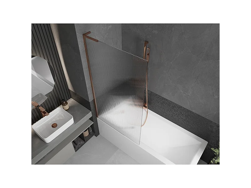 Mexen Next L Badewannenfaltwand 1-flügelig 90 x 150 cm, Streifen, Roségold - 895-090-000-03-09-60
