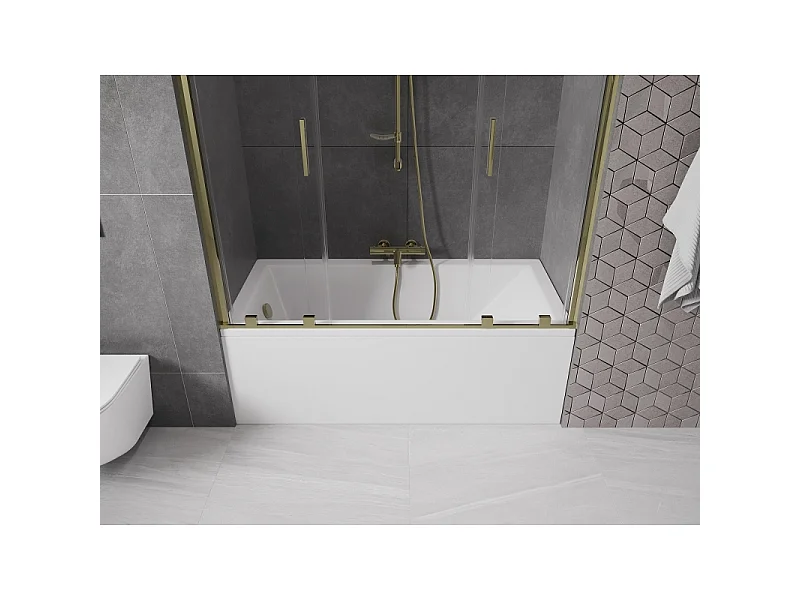 Mexen Velar Duo pare-baignoire à 2 panneaux coulissants 150 x 150 cm, transparent, doré - 896-150-000-02-50