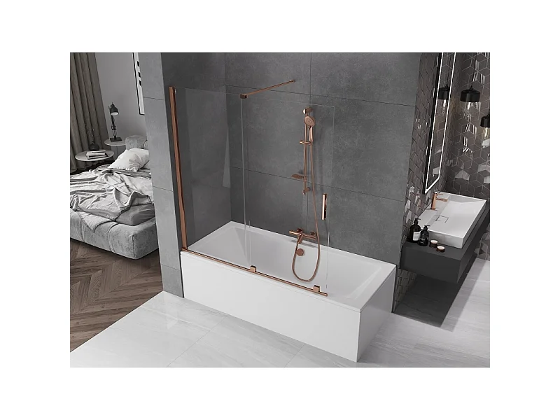 Mexen Velar tweevleugelig verschuifbaar badscherm 150 x 150 cm, transparant, roségoud - 896-150-000-01-60