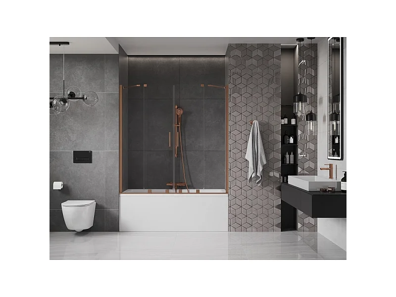 Mexen Velar Duo paroi de baignoire 2 volets coulissants 160 x 150 cm, transparent, cuivre brossé - 896-160-000-02-65