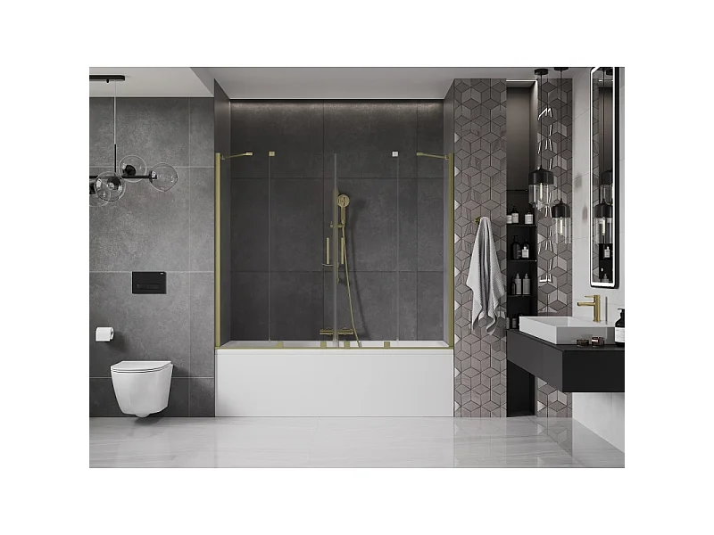 Mexen Velar Duo 2-panel sliding bathtub screen 170 x 150 cm, transparent, brushed gold - 896-170-000-02-55