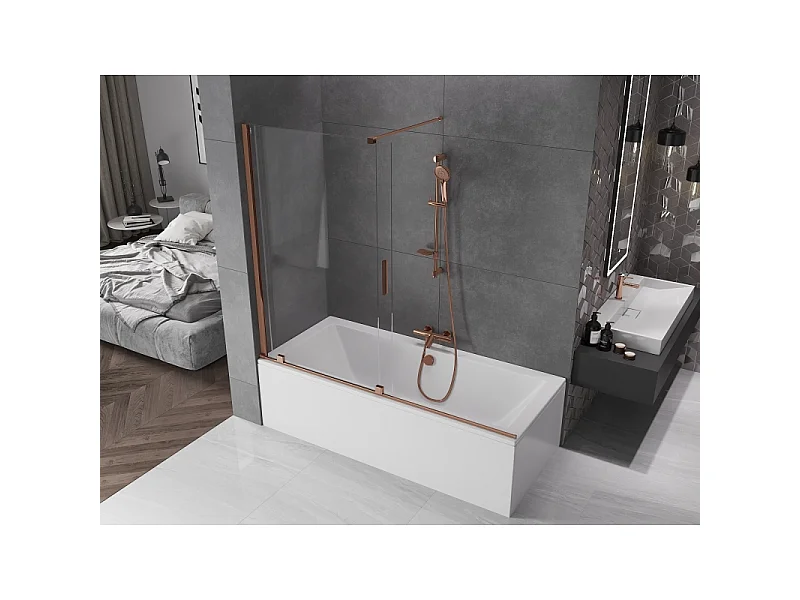 Mexen Velar 2-delige verschuifbare badwand 180 x 150 cm, transparant, roze goud - 896-180-000-01-60