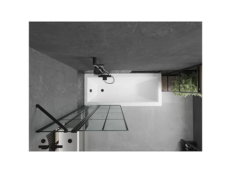 Mexen Flip 2-panel bath screen 80 x 150 cm, black grid, black - 894-080-101-70-77