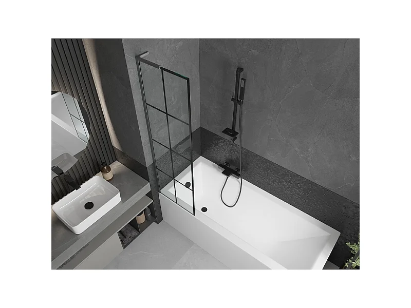 Mexen Next L badwand 1-delig 50 x 150 cm, zwart raster, geborsteld geweergrijs - 895-050-000-03-77-66