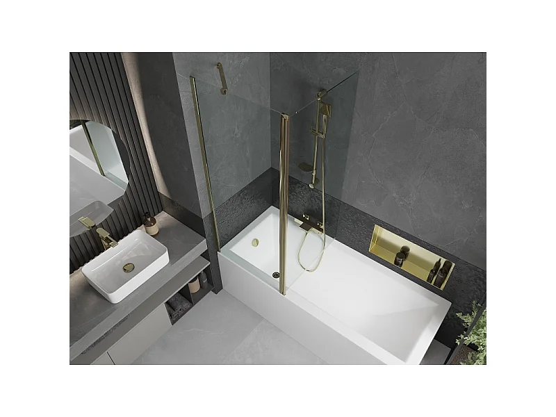 Mexen Flip mampara de bañera de 2 paneles 140 x 150 cm, transparente, dorado - 894-140-101-50-00
