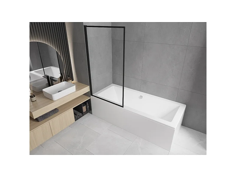 Mexen Alex Bath Screen 1-Panel 80 x 140 cm, Black Frame - 893-080-001-70-70