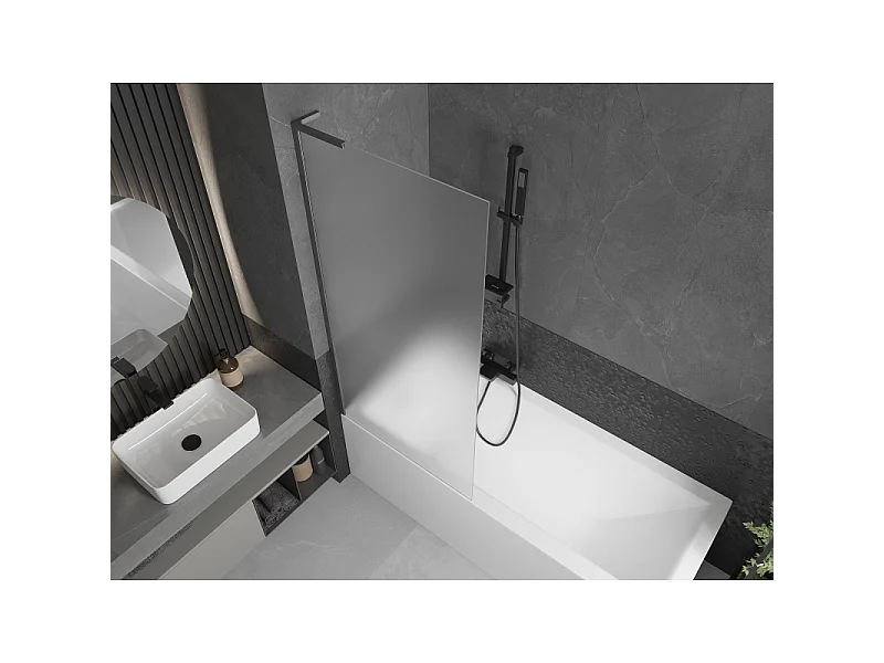 Mexen Next L badscherm 1-vleugelig 80 x 150 cm, matglas, geborsteld grijs - 895-080-000-03-30-66