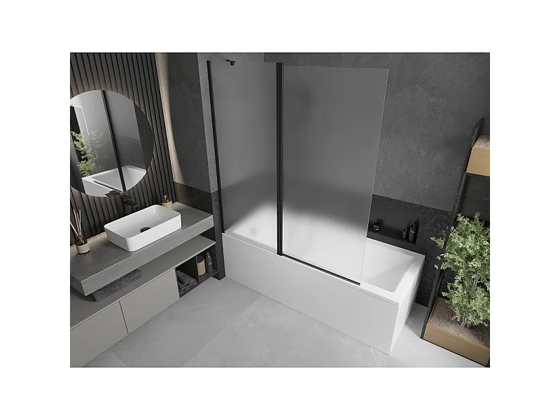 Mexen Flip paroi de baignoire à 2 volets 140 x 150 cm, givré, noir - 894-140-101-70-30