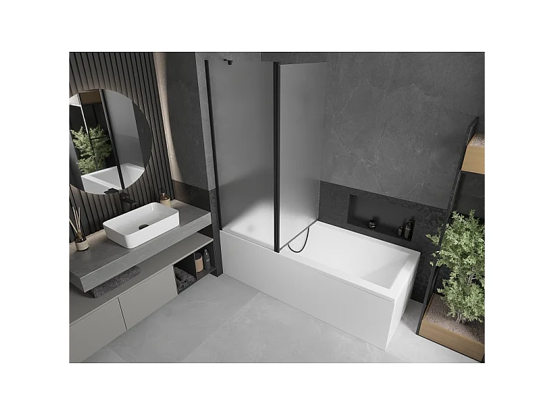 Mexen Flip paroi de baignoire à 2 volets 140 x 150 cm, givré, noir - 894-140-101-70-30