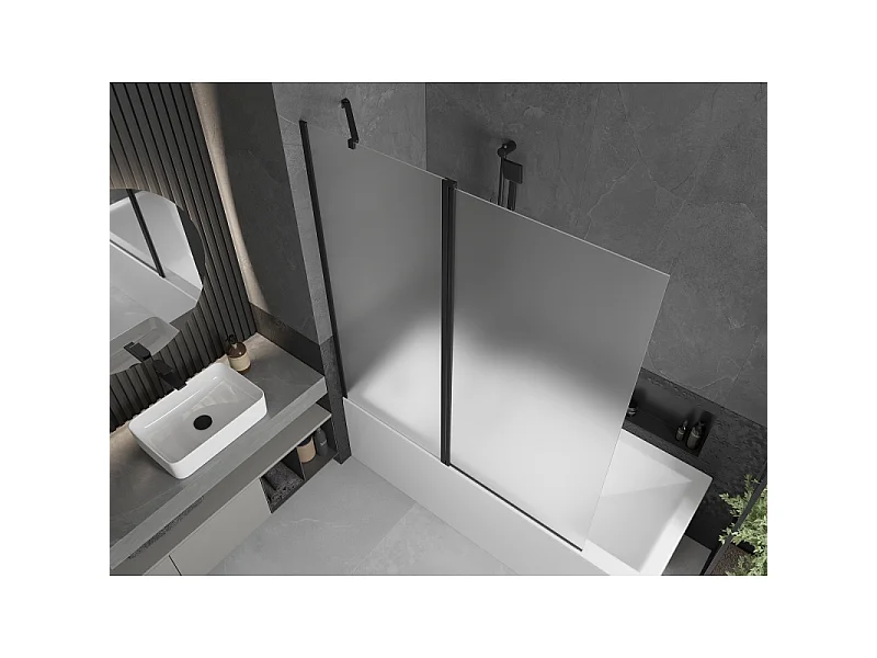 Mexen Flip paroi de baignoire à 2 volets 140 x 150 cm, givré, noir - 894-140-101-70-30