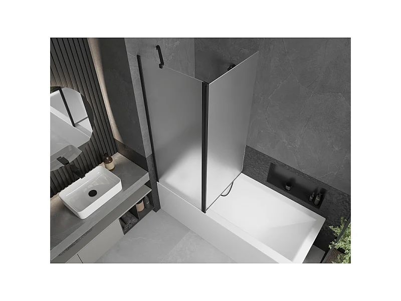 Mexen Flip paroi de baignoire à 2 volets 140 x 150 cm, givré, noir - 894-140-101-70-30