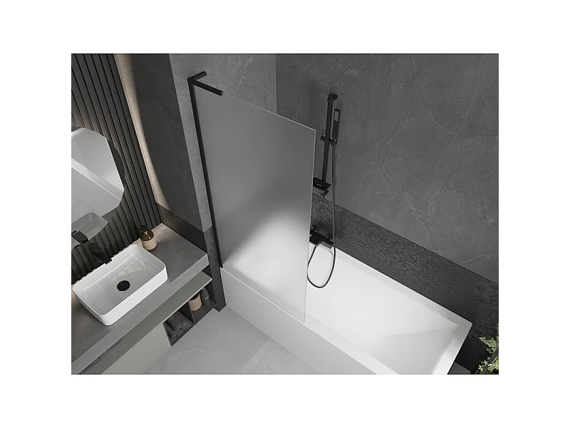 Mexen Next L Bathtub Screen 1-Door 80 x 150 cm, Frosted, Black - 895-080-000-03-30-70
