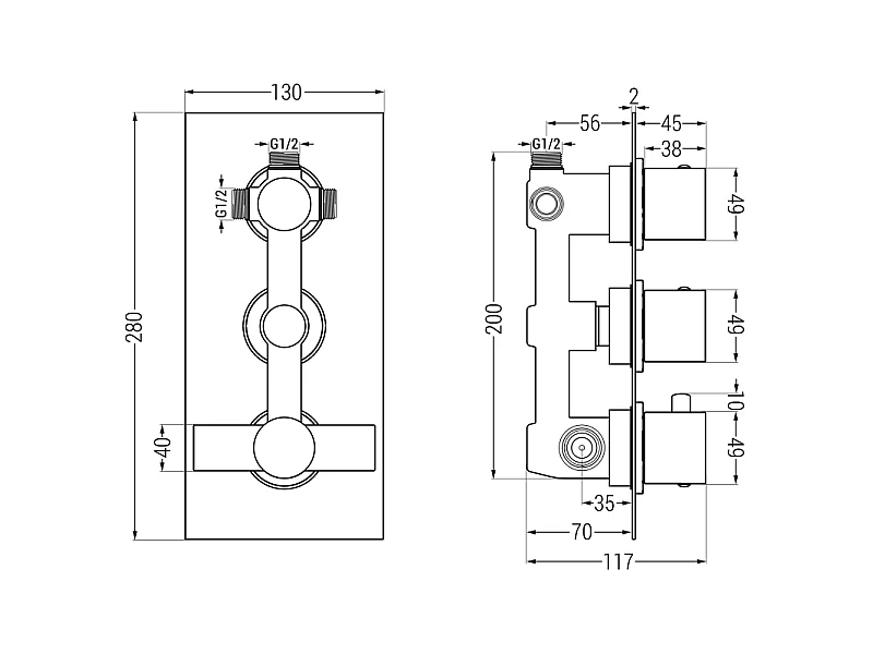 Mexen Cube DR02 Concealed Bath and Shower Set with 25 cm Rain Shower, Chrome - 77503DR0225-00