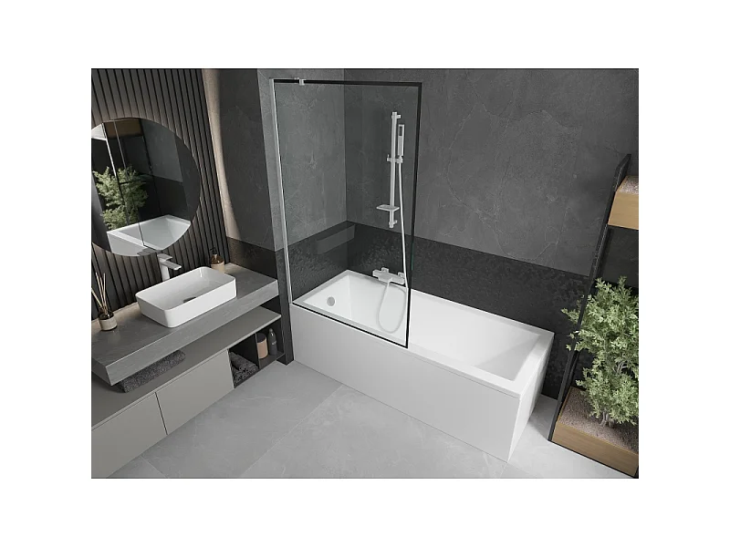 Mexen Next 1-panel bath screen 100 x 150 cm, black frame, white - 895-100-000-00-70-20