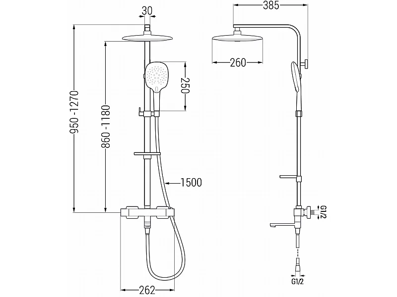 Mexen CQ22 conjunto de banheira e chuveiro com chuveiro de mão e torneira termostática, cromado - 779102295-00