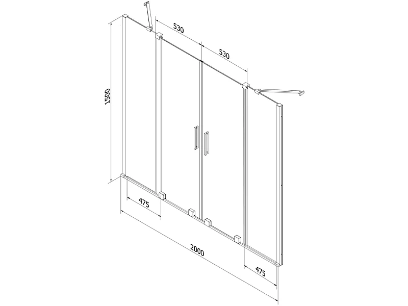 Mexen Velar Duo badekarskærm 2-fløjet, skydelig 200 x 150 cm, frostet, børstet guld - 896-200-000-32-55