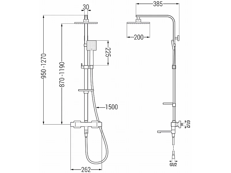 Mexen CQ45 conjunto de banheira e chuveiro com chuveiro de teto e misturadora termostática, preto - 779104595-70