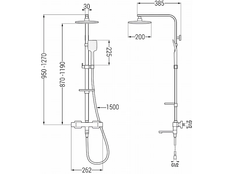 Mexen CQ62 bath-shower set with rainfall showerhead and thermostatic mixer, chrome - 779106295-00