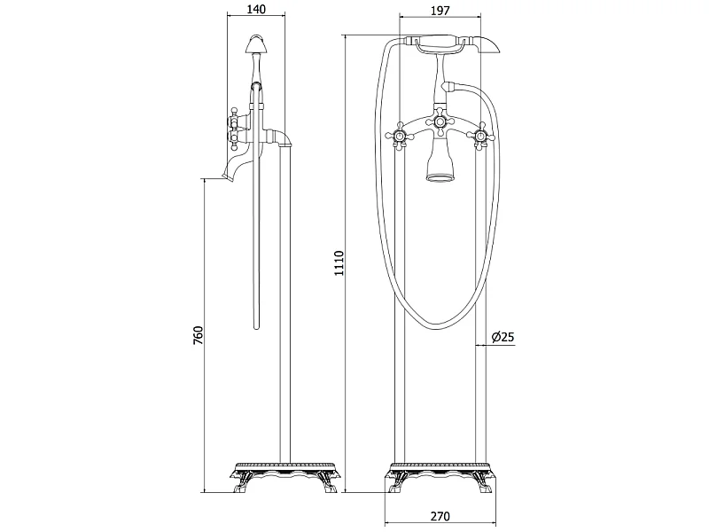 Mexen Retro free-standing bath tap, chrome - 75933-00