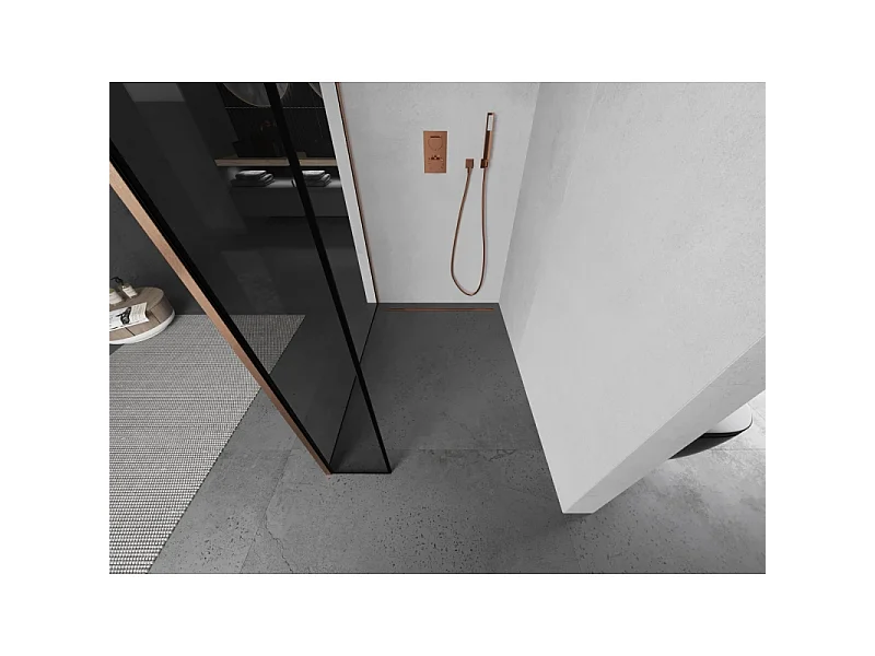 Mexen Kioto painel de chuveiro Walk-in 140 x 40 cm, moldura preta, cobre escovado - 800-140-212-65-70-040