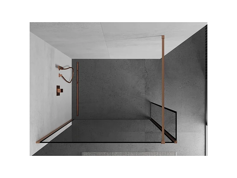 Mexen Kioto painel de chuveiro Walk-in 140 x 40 cm, moldura preta, cobre escovado - 800-140-212-65-70-040