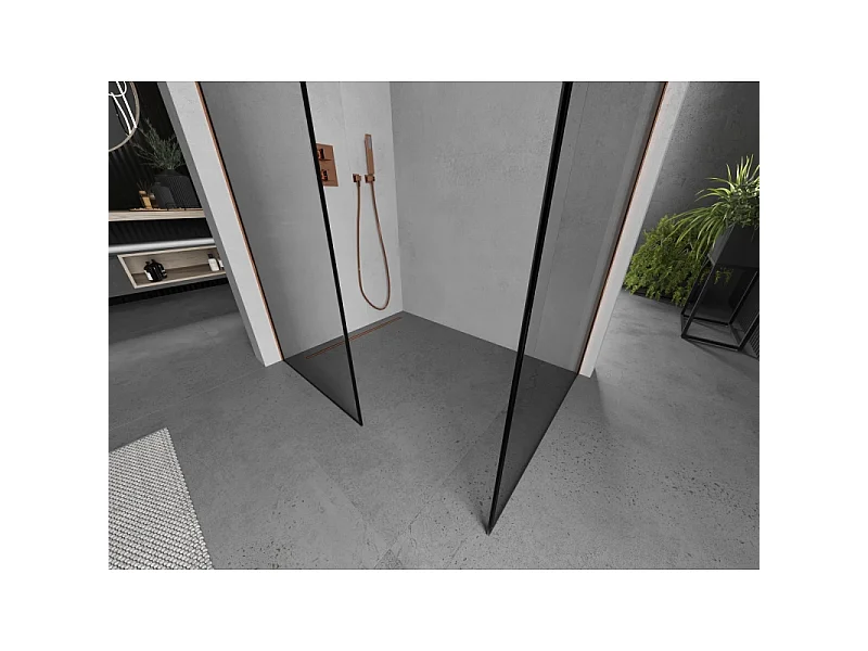 Mexen Kioto Duschwand Walk-in 130 x 90 cm, schwarzer Rahmen, Roségold - 800-130-202-60-70-090