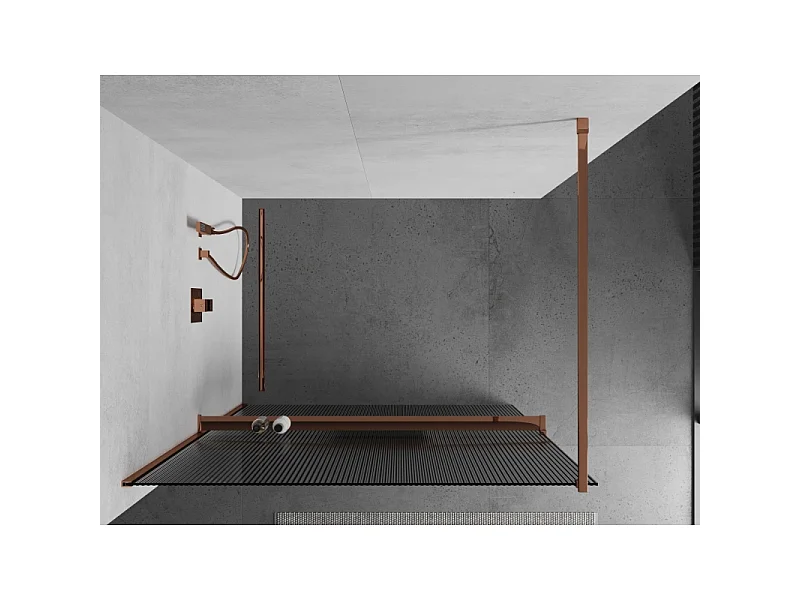 Mexen Kioto+ paroi de douche avec étagère Walk-in 130 x 200 cm, rayures, or rose - 800-130-121-60-09