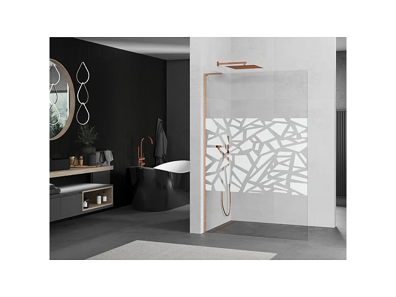 Mexen Kioto L brusevæg Walk-in 100 x 200 cm, hvidt mønster, børstet kobber - 800-100-103-65-85