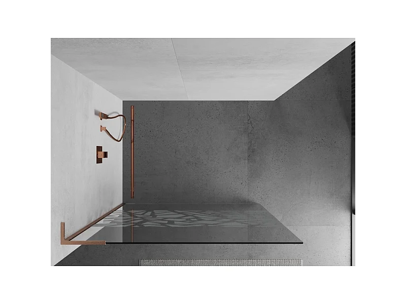 Mexen Kioto L brusevæg Walk-in 100 x 200 cm, hvidt mønster, børstet kobber - 800-100-103-65-85
